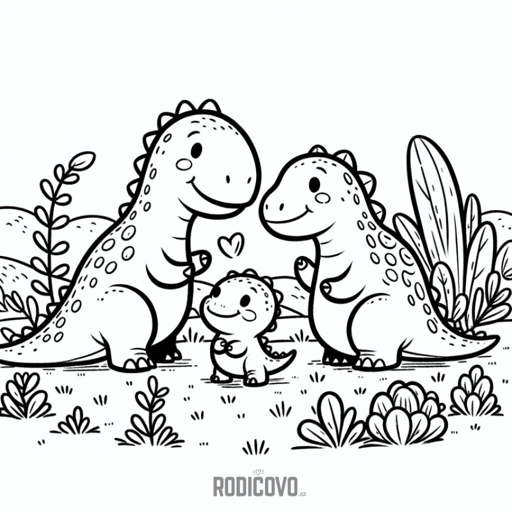 dinosauri rodinka omalovanky
